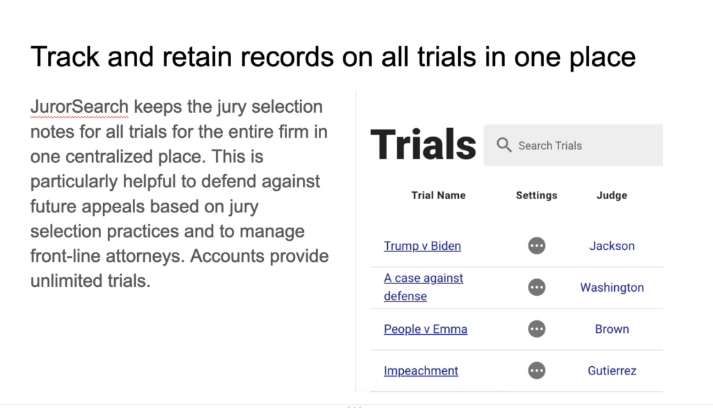 Retail jury selection records on all trials in one place