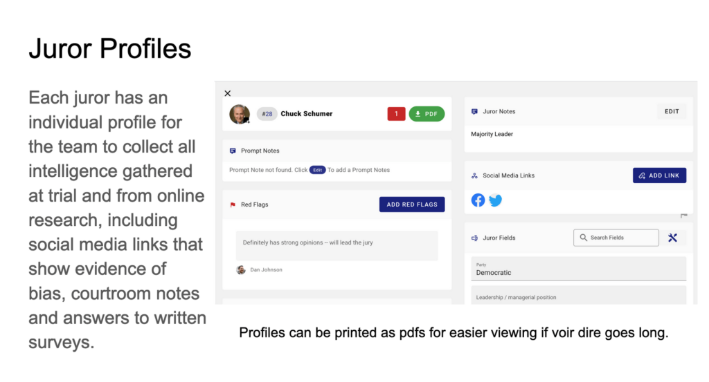 Each juror has their own profile page with all data in one place
